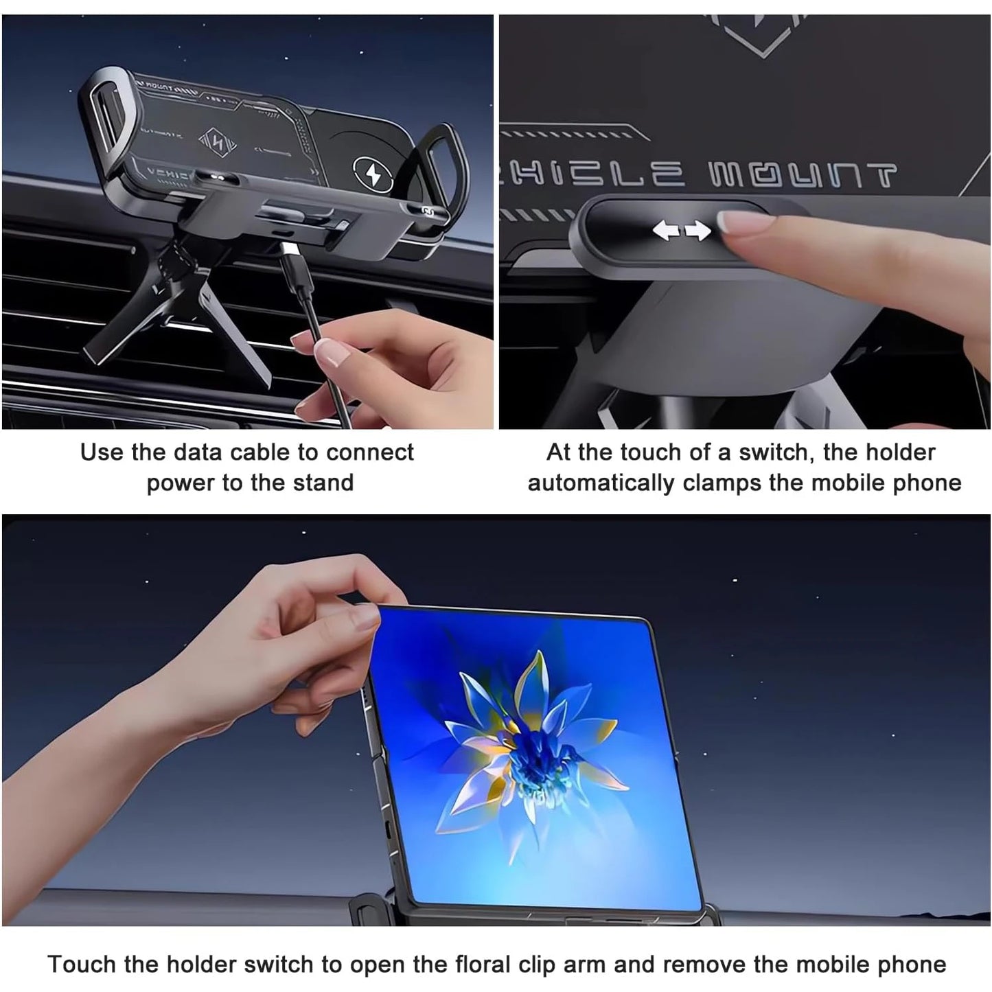 2-in-1 Auto-Grip Wireless Car Charger Mount | 15W Dual Coil, 360° Swivel