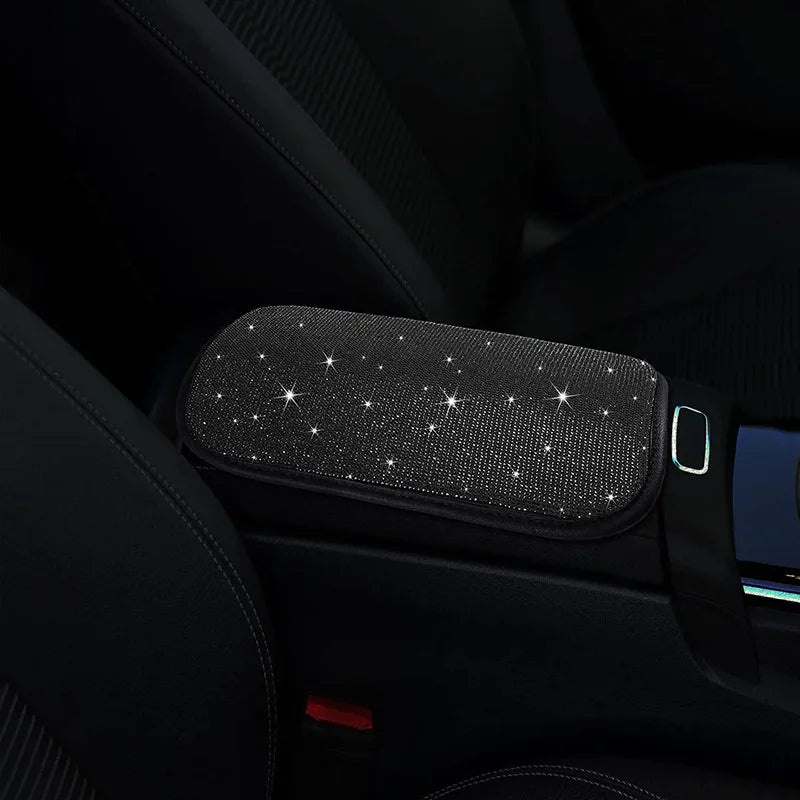 3Pcs Car Accessories Set for Women Steering Wheel Cover Gear Shift Cover Armrest Pad Mat Bling Auto Diamond Decortion Styling