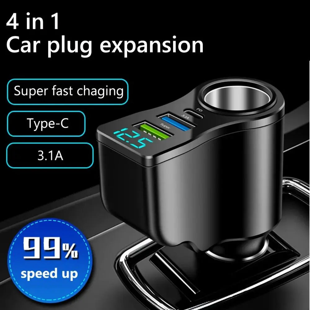 4-in-1 Dual USB & USB-C Compact Plug | 66W Fast Car Charger Adapter
