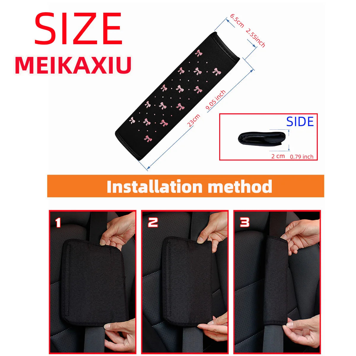 Pink Bow Seat Belt Cover – Bling Fabric Shoulder Pad Car Accessory for Women