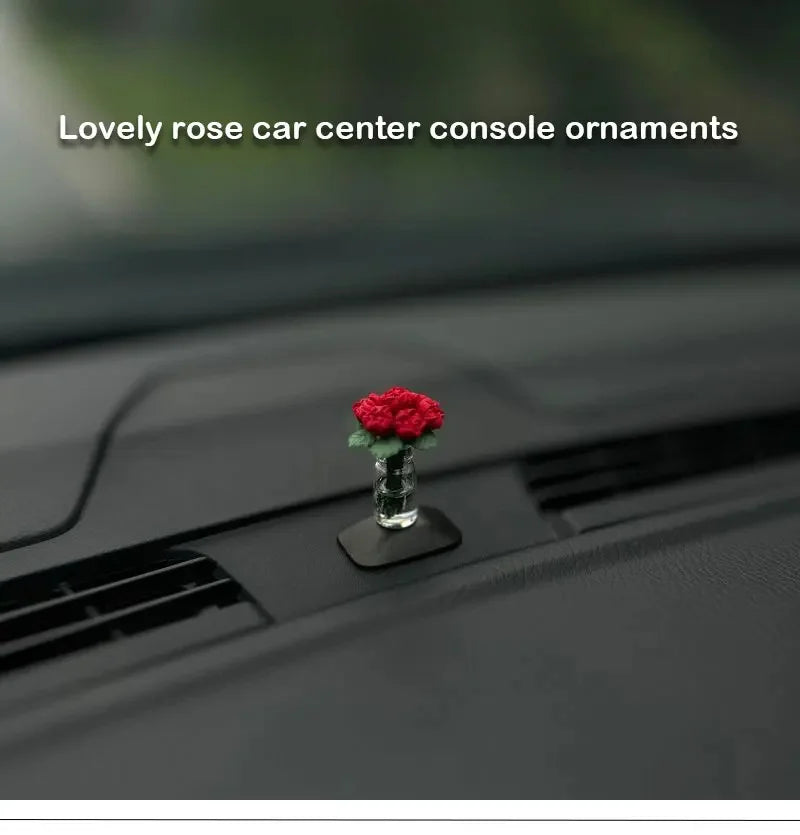 Mini Rose & Sunflower Car Vase Ornament – Cute Center Console Decoration & Car Gift Accessory