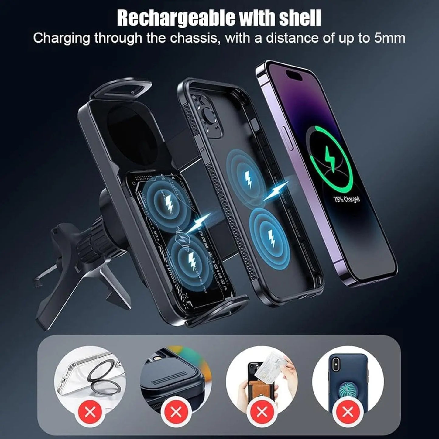 2-in-1 Auto-Grip Wireless Car Charger Mount | 15W Dual Coil, 360° Swivel