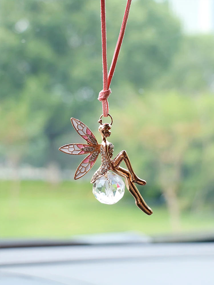Pink Crystal Ball Car Rearview Mirror Pendant – Fairy Hanging Ornament Car Interior Decoration
