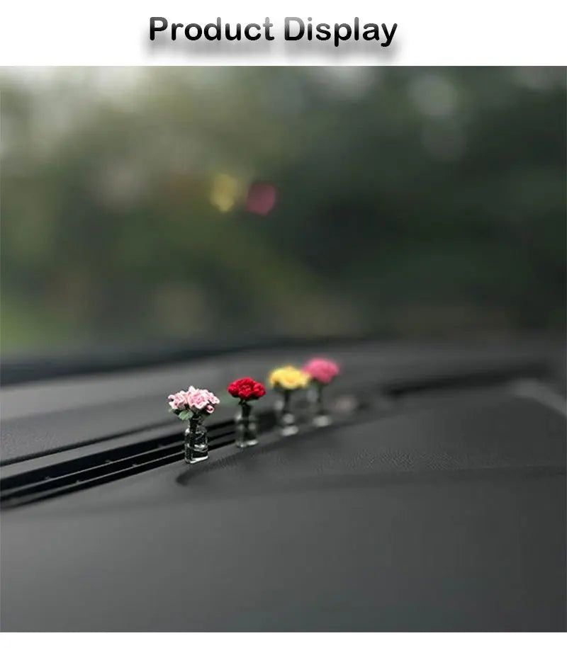 Mini Rose & Sunflower Car Vase Ornament – Cute Center Console Decoration & Car Gift Accessory