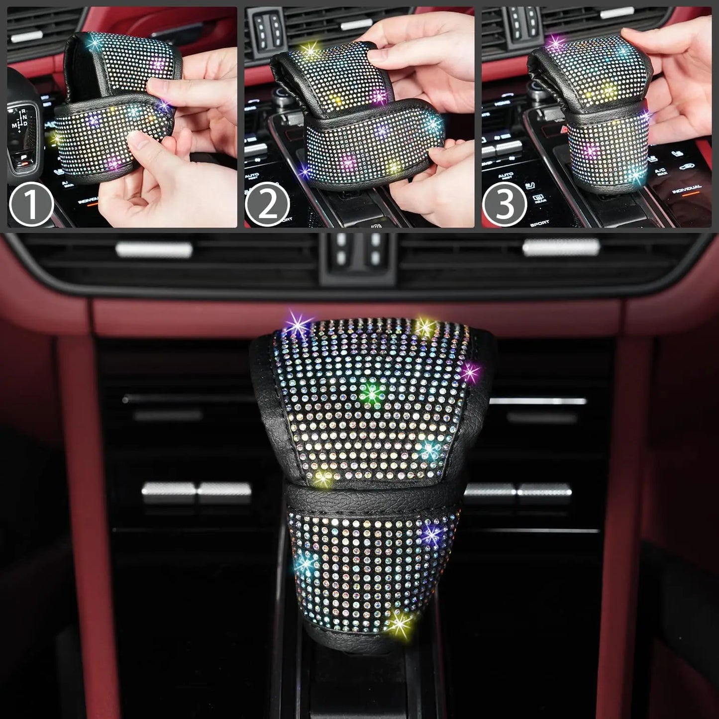 8 Pcs Bling Rhinestone Car Accessories Set for Women – Diamond Steering Wheel Cover & Sparkly Seat Belt Covers