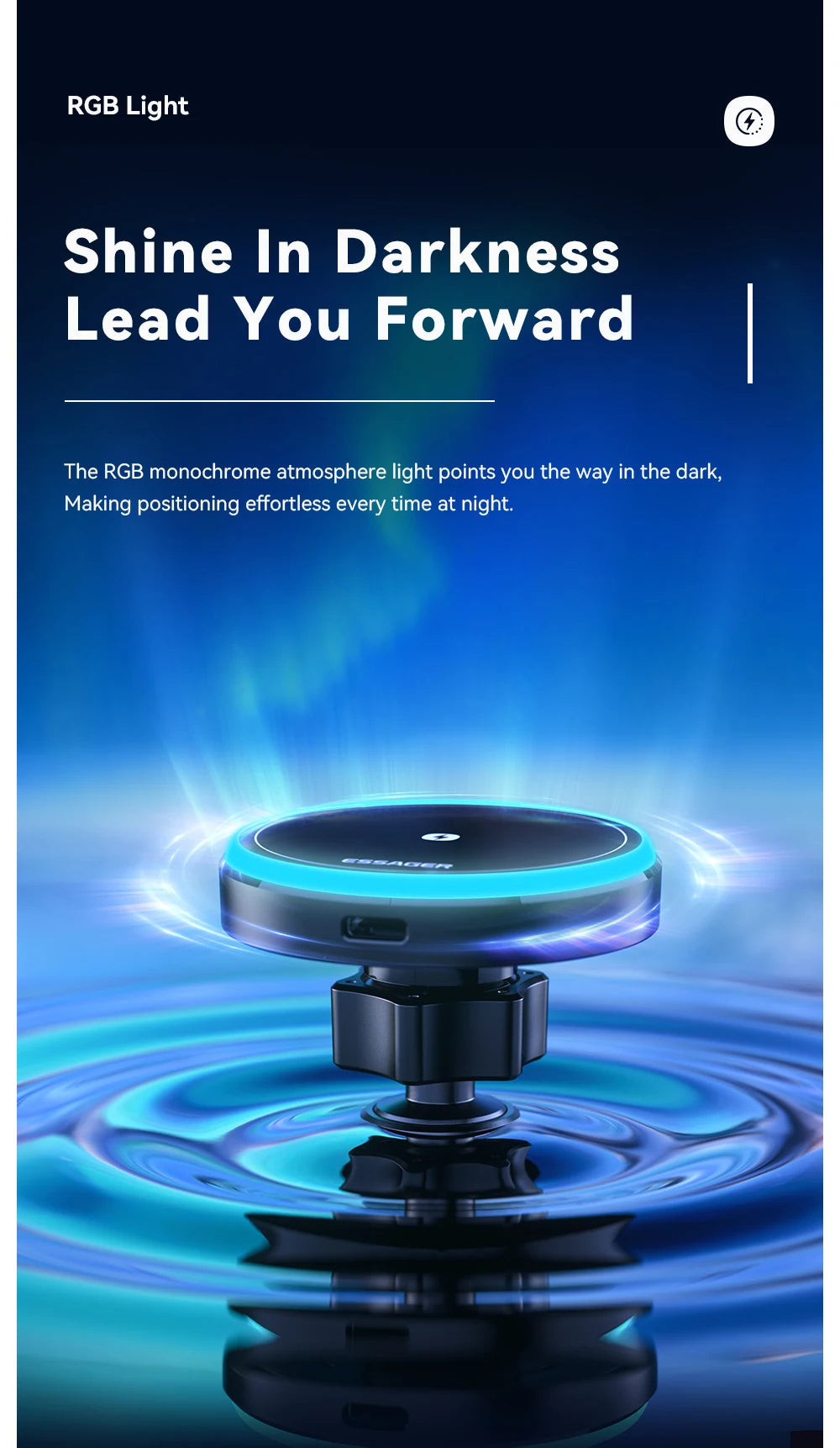 Magnetic Wireless Car Charger Mount | 15W Fast Charge, RGB Light, iPhone & Android