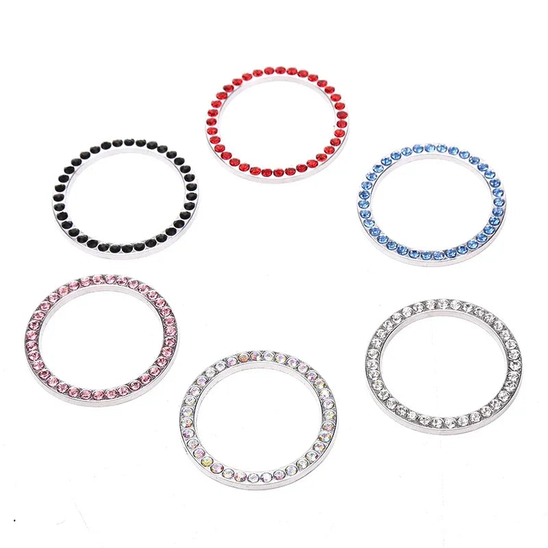 Car Start Switch Button Auto Decorative Diamond Stickers Rhinestone Ring Circle Trims Protective Cover Car Accessories Interior