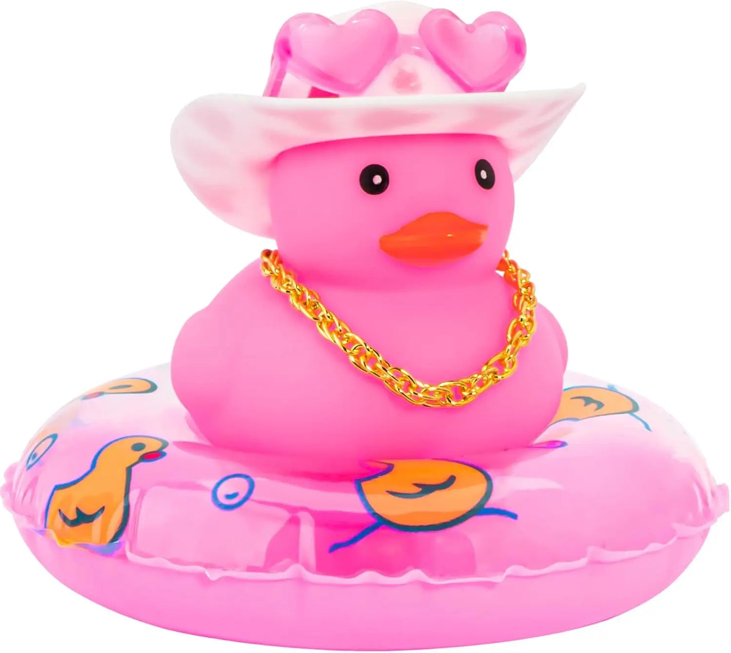Pink Cowboy Rubber Duck Car Ornament – Cute Dashboard Decoration with Hat, Glasses & Chain