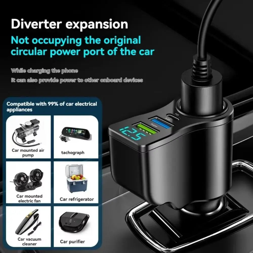 4-in-1 Dual USB & USB-C Multi-Device | 66W Fast Car Charger Inverter