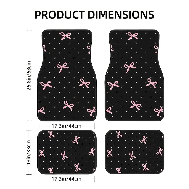 4pcs Pink Bow Car Mat Set - Durable Polyester , Easy to Clean, Front&Rear Seat Protection, Suitable for Trucks, Cars, SUVs, Gift