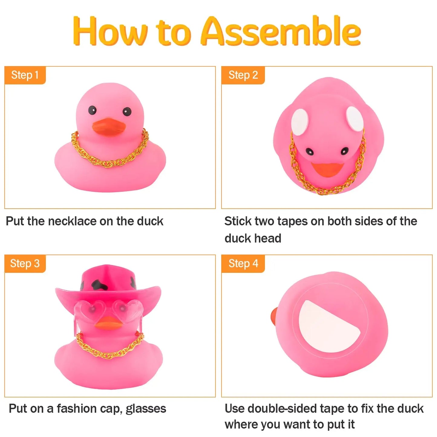 Pink Cowboy Rubber Duck Car Ornament – Cute Dashboard Decoration with Hat, Glasses & Chain