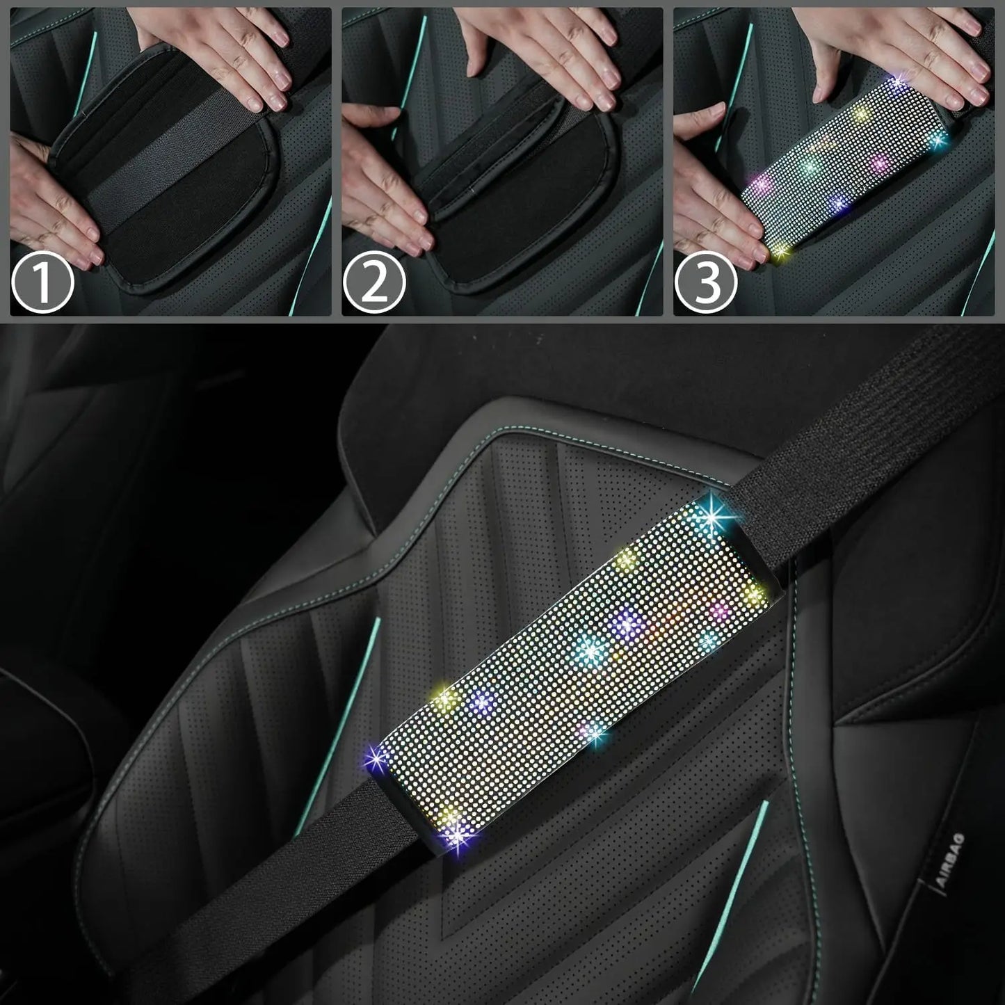 8 Pcs Bling Rhinestone Car Accessories Set for Women – Diamond Steering Wheel Cover & Sparkly Seat Belt Covers