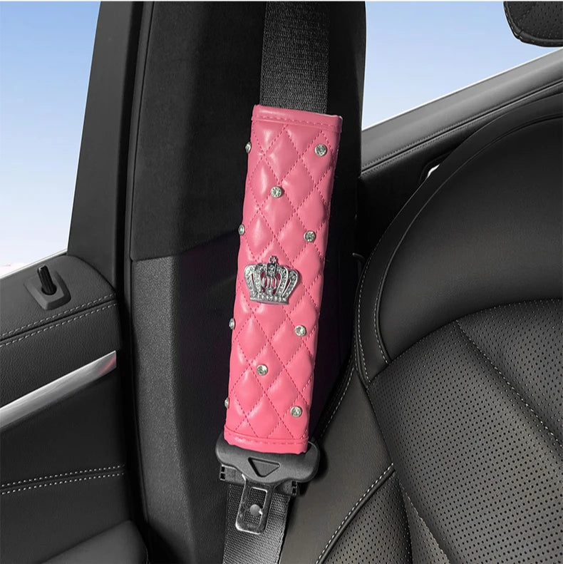 Pink Diamond Seat Belt Cover & Gear Shift Cover Set – Rhinestone Car Interior Accessories for Women