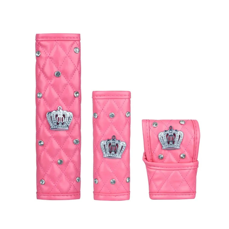 Pink Diamond Seat Belt Cover & Gear Shift Cover Set – Rhinestone Car Interior Accessories for Women