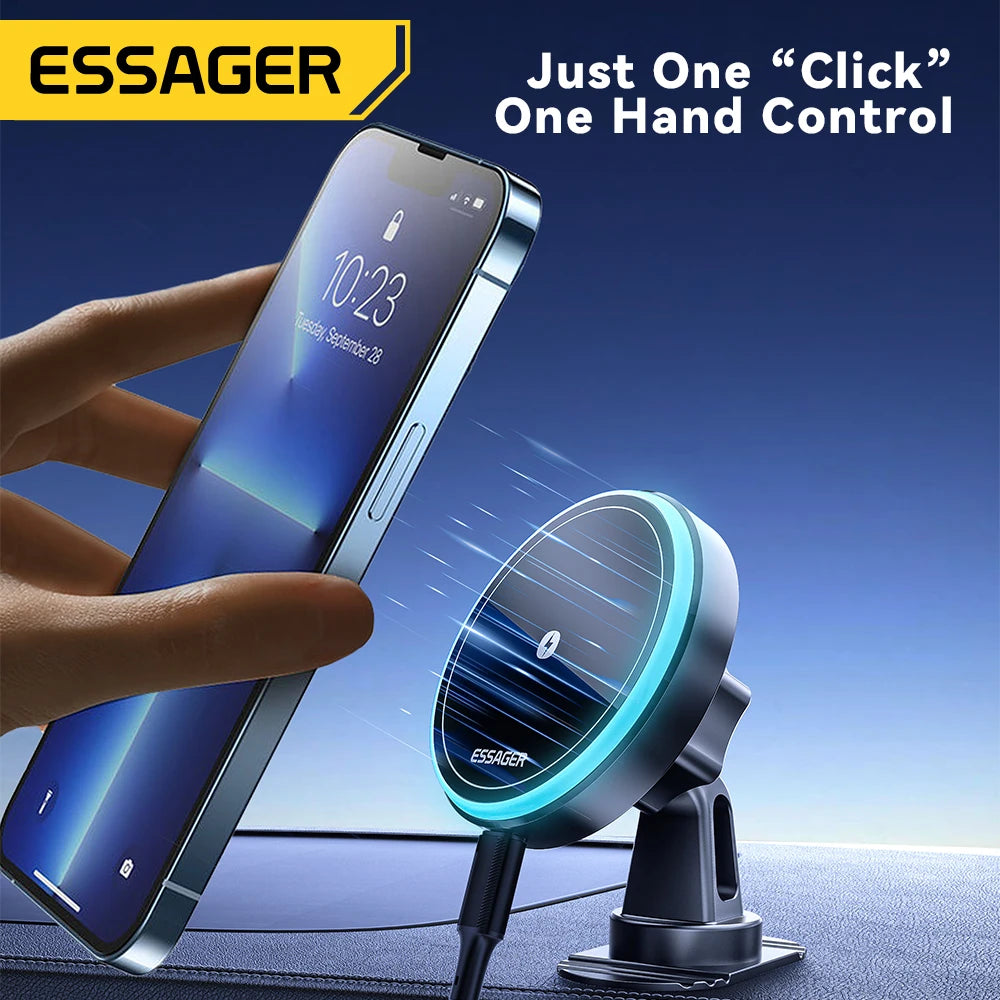 Magnetic Wireless Car Charger Mount | 15W Fast Charge, RGB Light, iPhone & Android