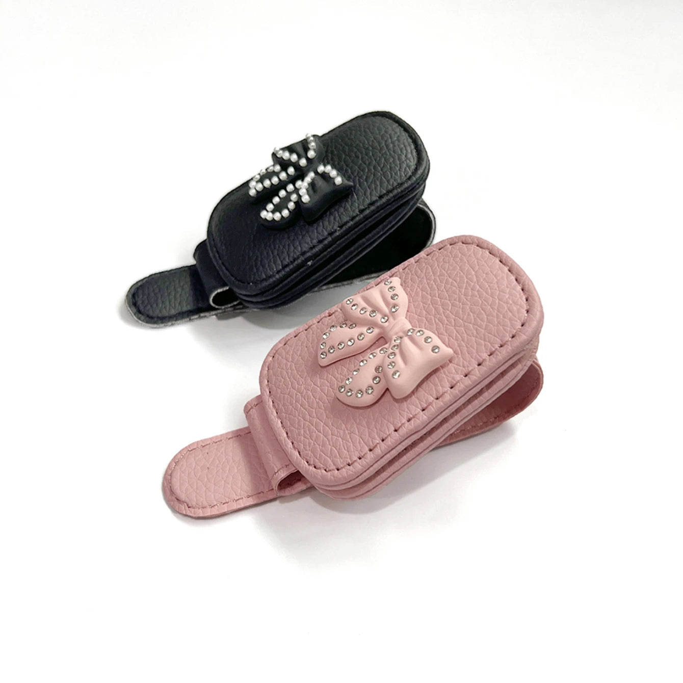 Pink Rhinestone Bow Sun Visor Glasses Clip – Cute Car Sunglasses Holder & Interior Accessory for Women