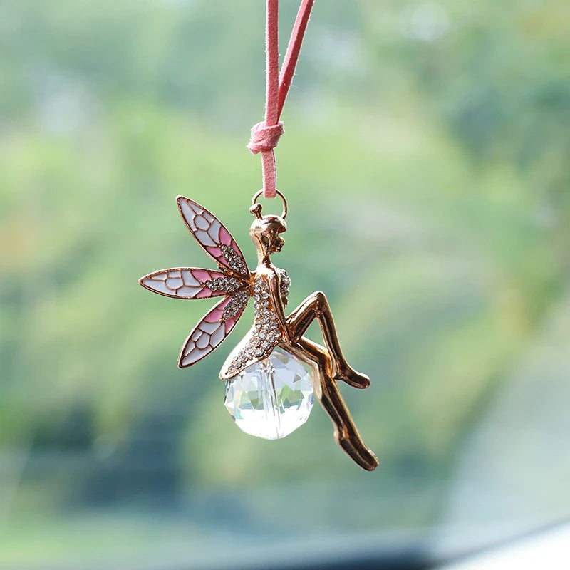 Pink Crystal Ball Car Rearview Mirror Pendant – Fairy Hanging Ornament Car Interior Decoration