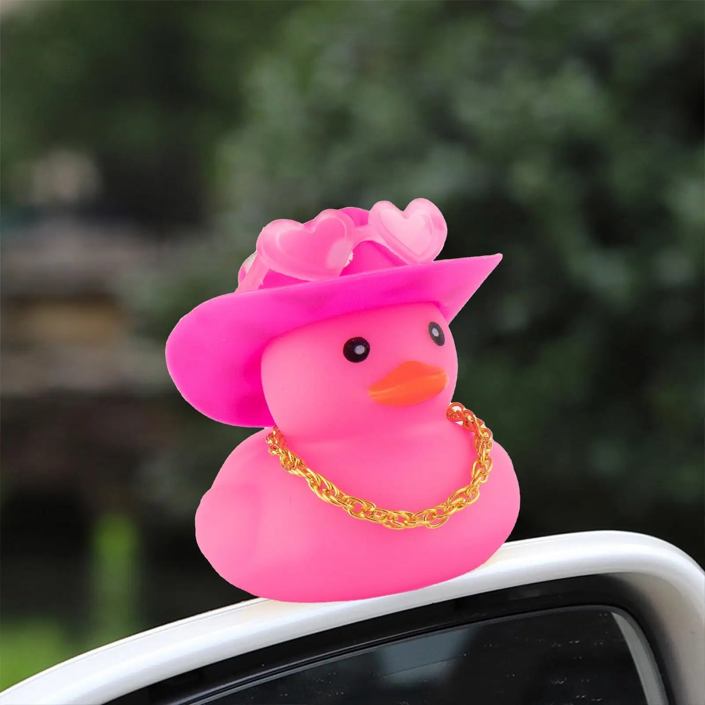 Pink Cowboy Rubber Duck Car Ornament – Cute Dashboard Decoration with Hat, Glasses & Chain