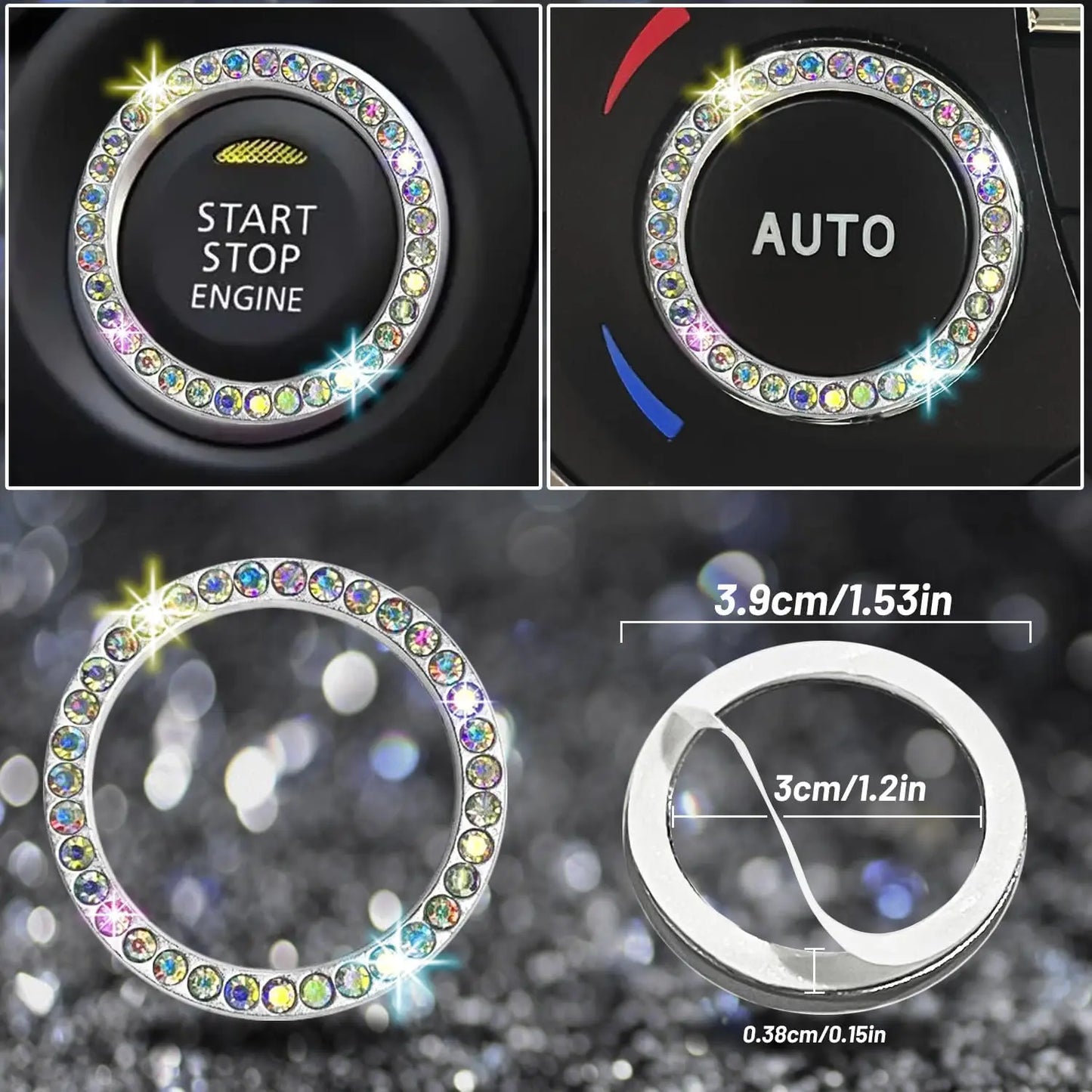 8 Pcs Bling Rhinestone Car Accessories Set for Women – Diamond Steering Wheel Cover & Sparkly Seat Belt Covers