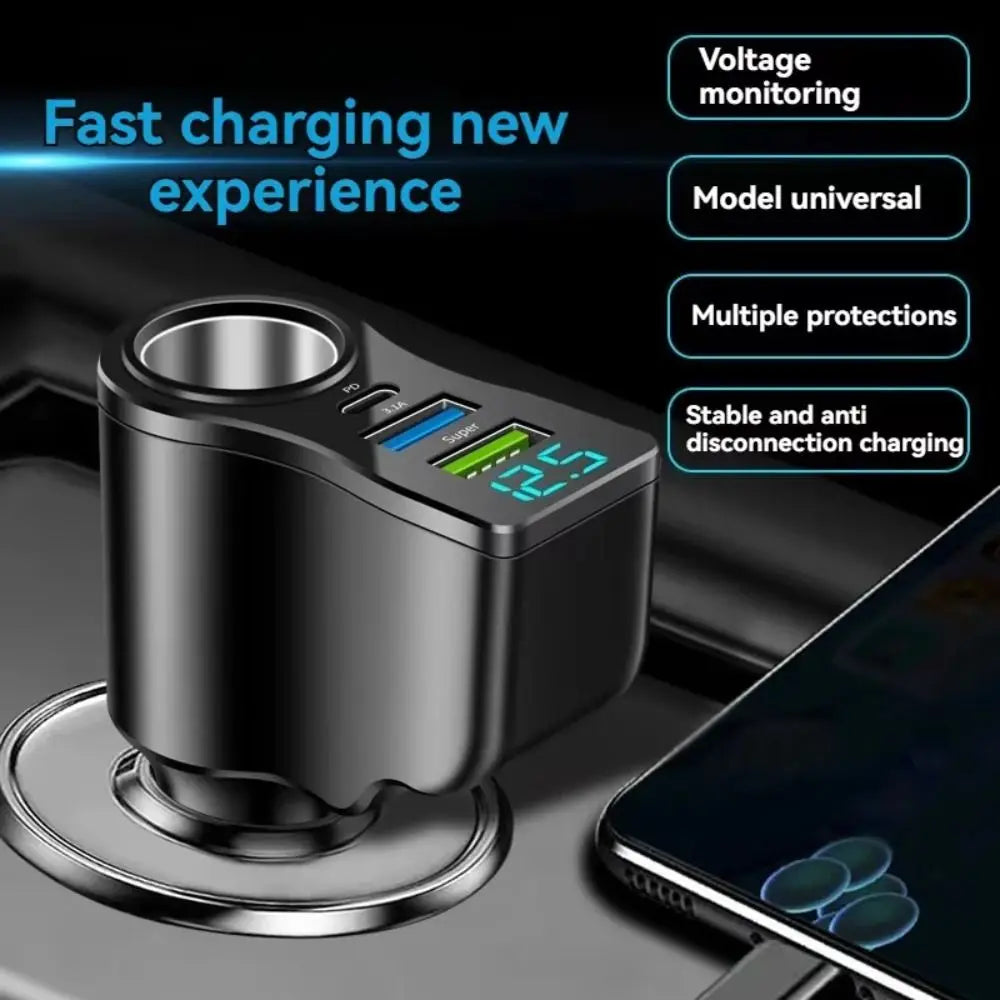 4-in-1 Dual USB & USB-C Compact Plug | 66W Fast Car Charger Adapter