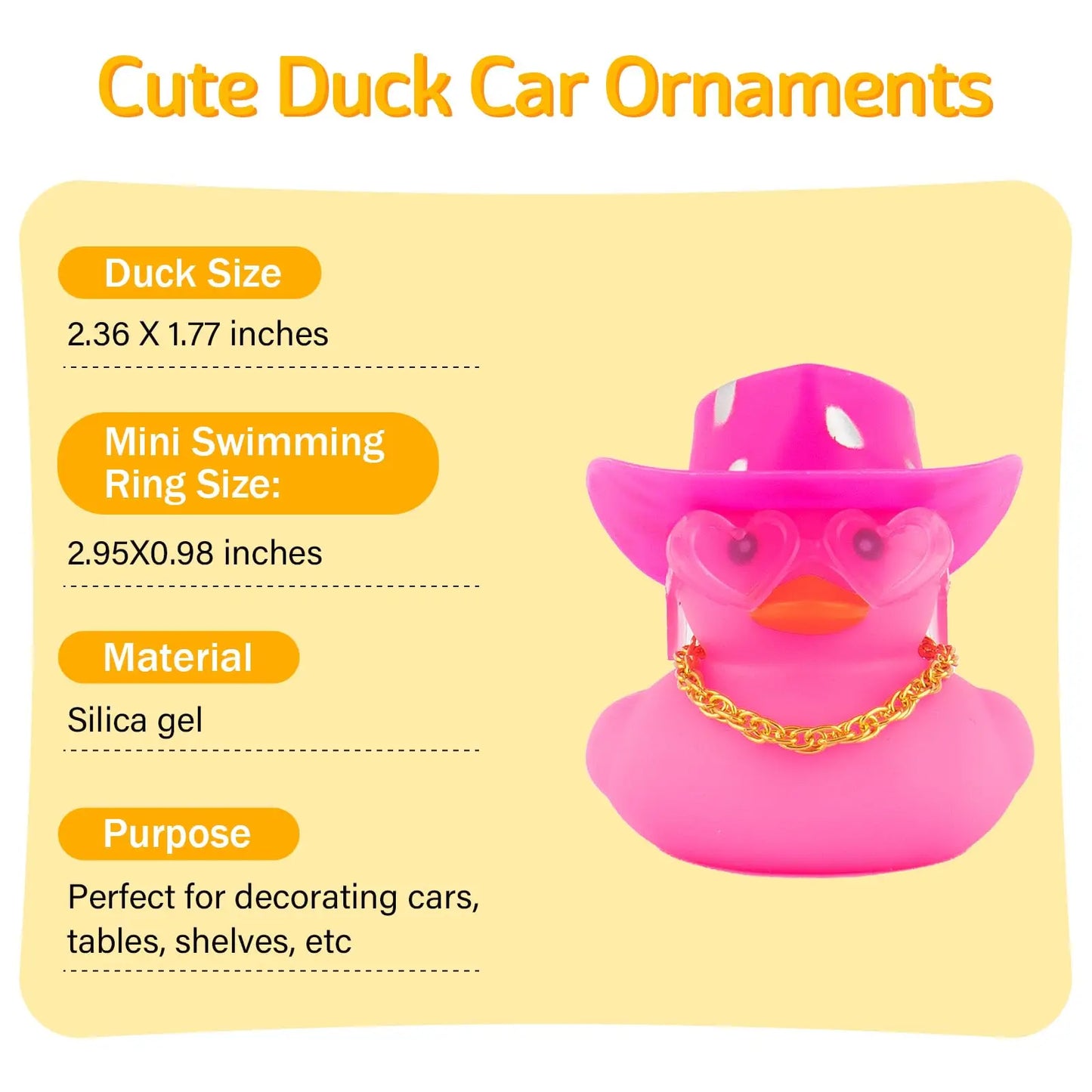 Pink Cowboy Rubber Duck Car Ornament – Cute Dashboard Decoration with Hat, Glasses & Chain