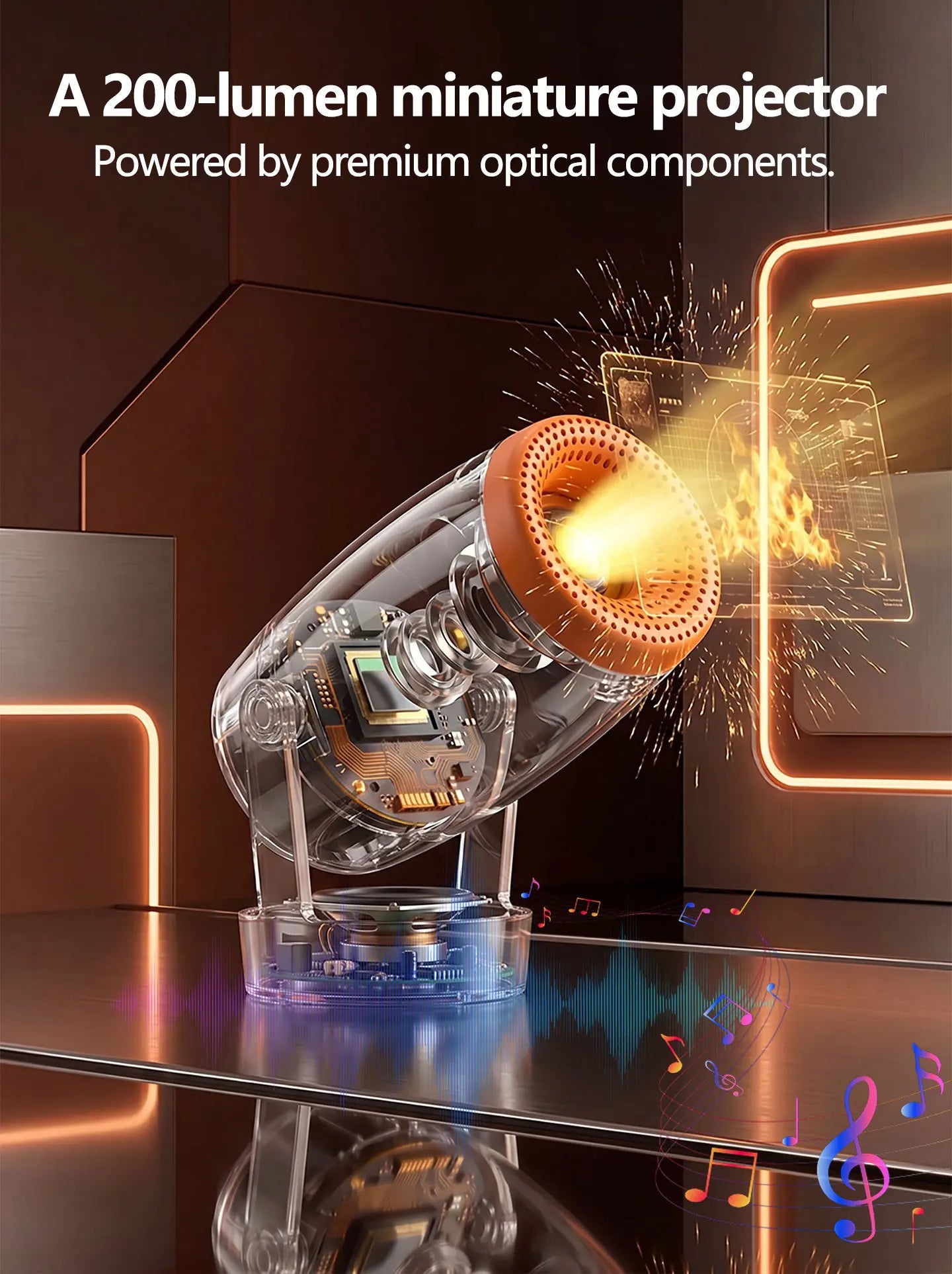 Smart Android 14 Portable Projector | WiFi 6, 8K Support, 200 ANSI Lumens, Bluetooth 5.4