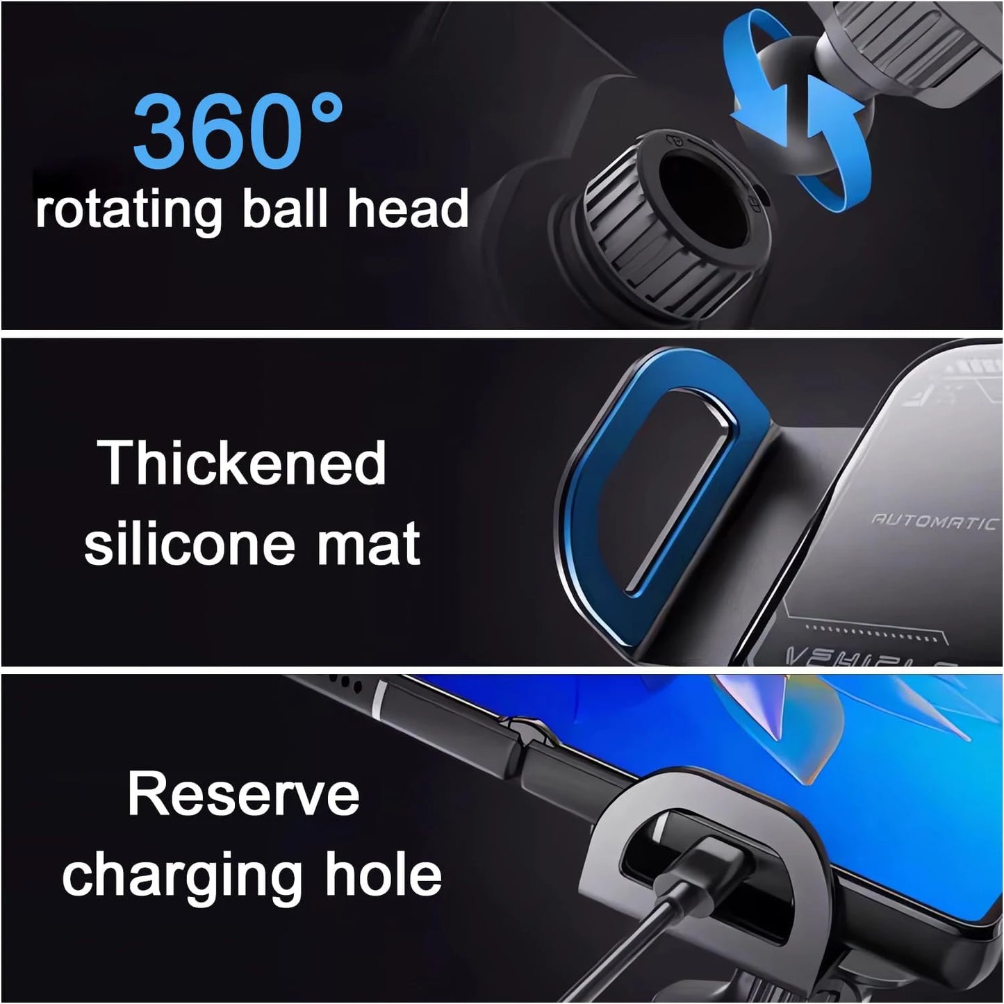 2-in-1 Auto-Grip Wireless Car Charger Mount | 15W Dual Coil, 360° Swivel