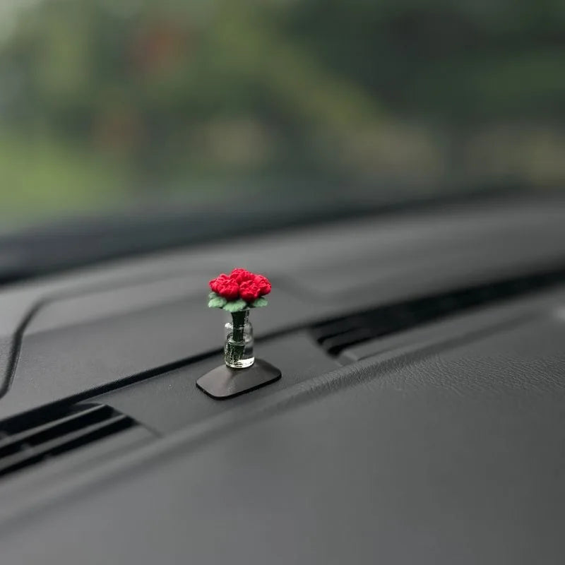 Mini Rose & Sunflower Car Vase Ornament – Cute Center Console Decoration & Car Gift Accessory
