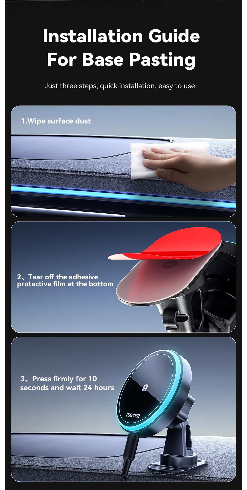 Magnetic Wireless Car Charger Mount | 15W Fast Charge, RGB Light, iPhone & Android