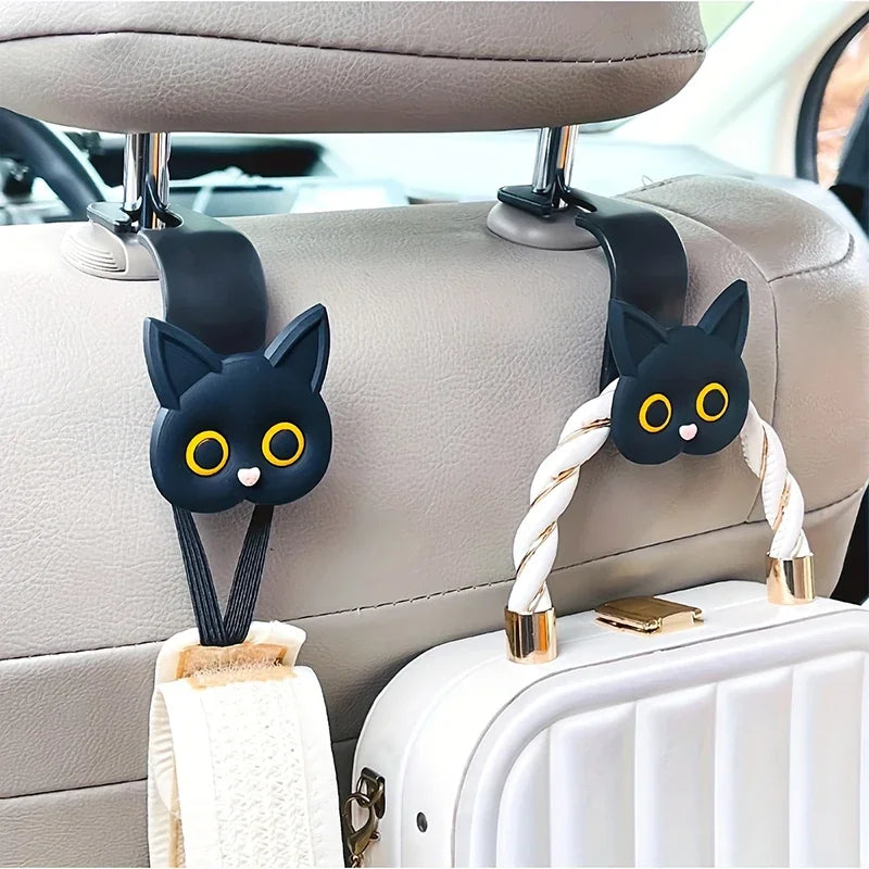 Cute 3D Cat Car Headrest Hooks – Seat Organizer Holder & Storage Clips for Car Interior (2 Pcs)