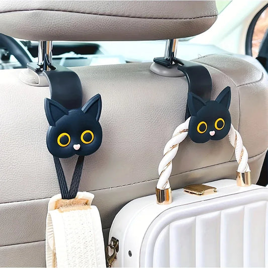 Cute 3D Cat Car Headrest Hooks – Seat Organizer Holder & Storage Clips for Car Interior (2 Pcs)