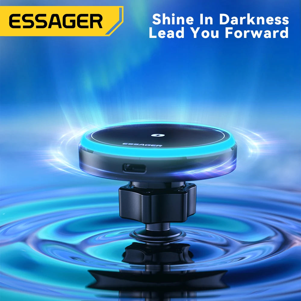 Magnetic Wireless Car Charger Mount | 15W Fast Charge, RGB Light, iPhone & Android