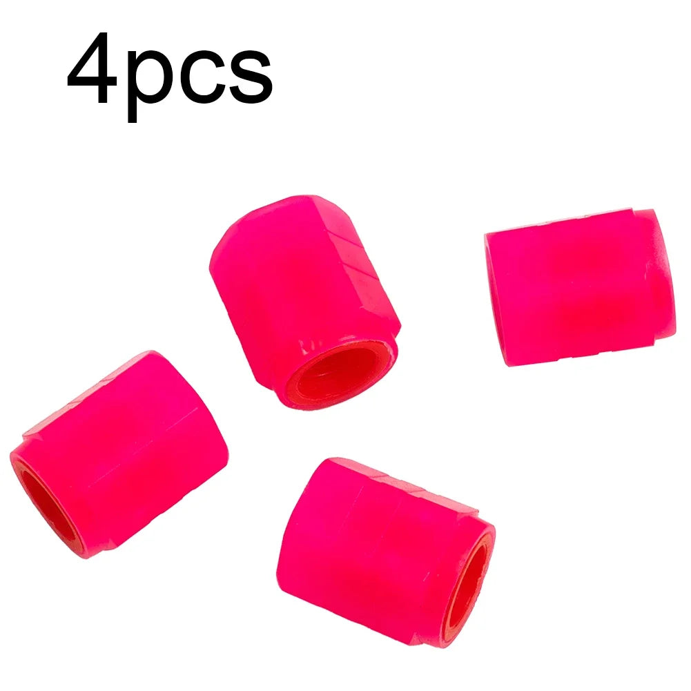 Pink Fluorescent Tire Valve Stem Caps – Luminous Car Wheel Accessories (4 Pack)