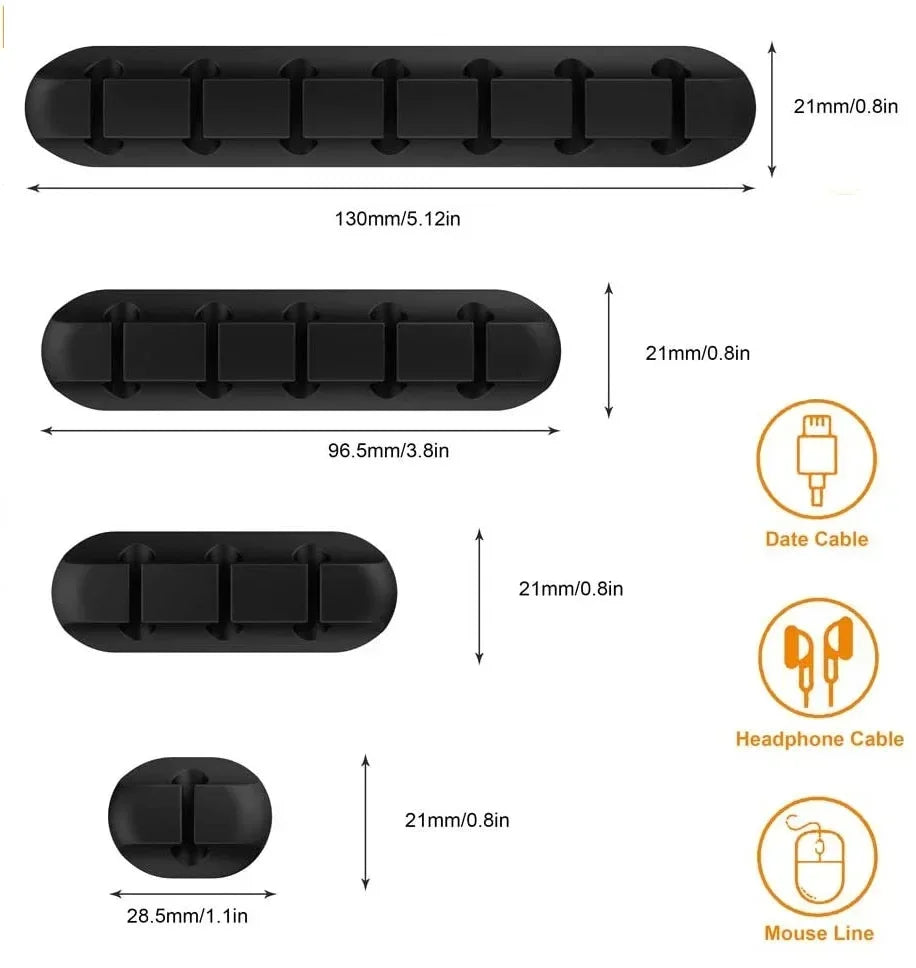 Silicone Cable Management Clips | Self-Adhesive Desk Cord Organizer, 6-Pack