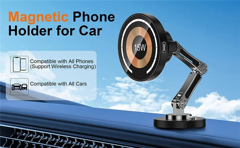 MagSafe Car Wireless Charger Holder | Fast Charging Mount for iPhone 12–15