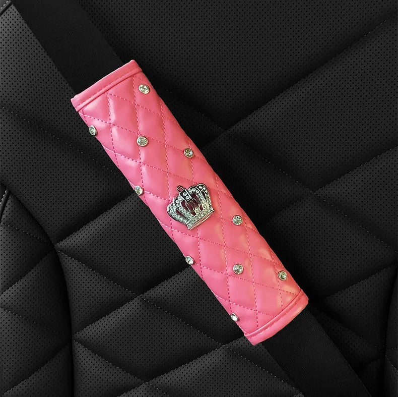 Pink Diamond Seat Belt Cover & Gear Shift Cover Set – Rhinestone Car Interior Accessories for Women