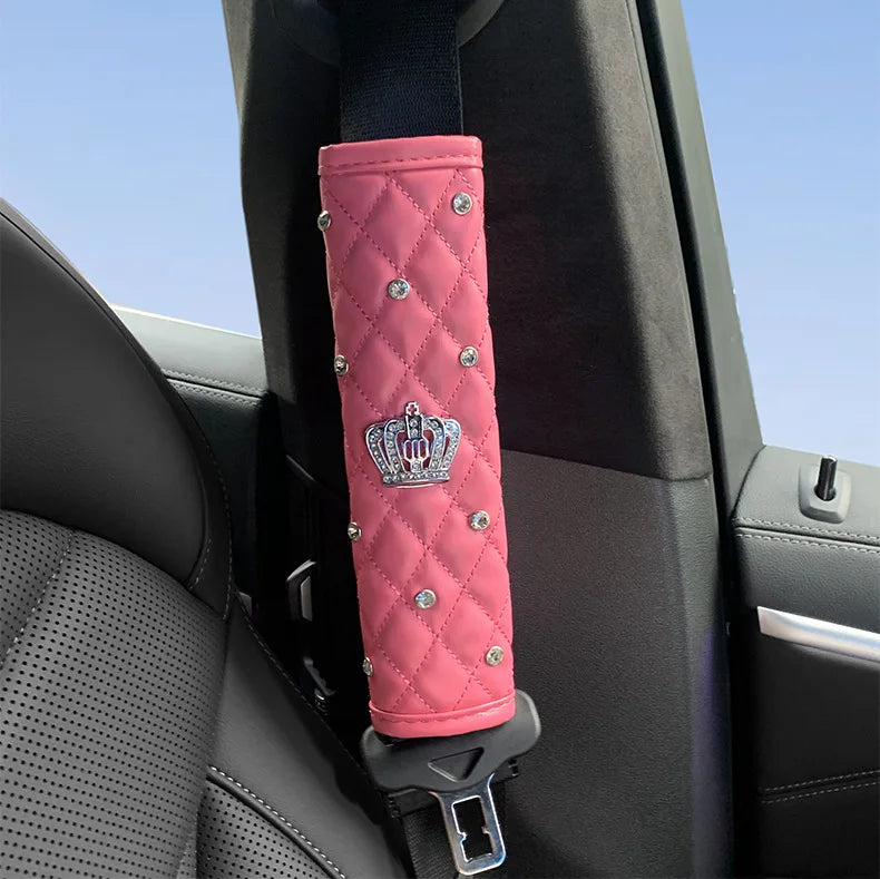Pink Diamond Seat Belt Cover & Gear Shift Cover Set – Rhinestone Car Interior Accessories for Women