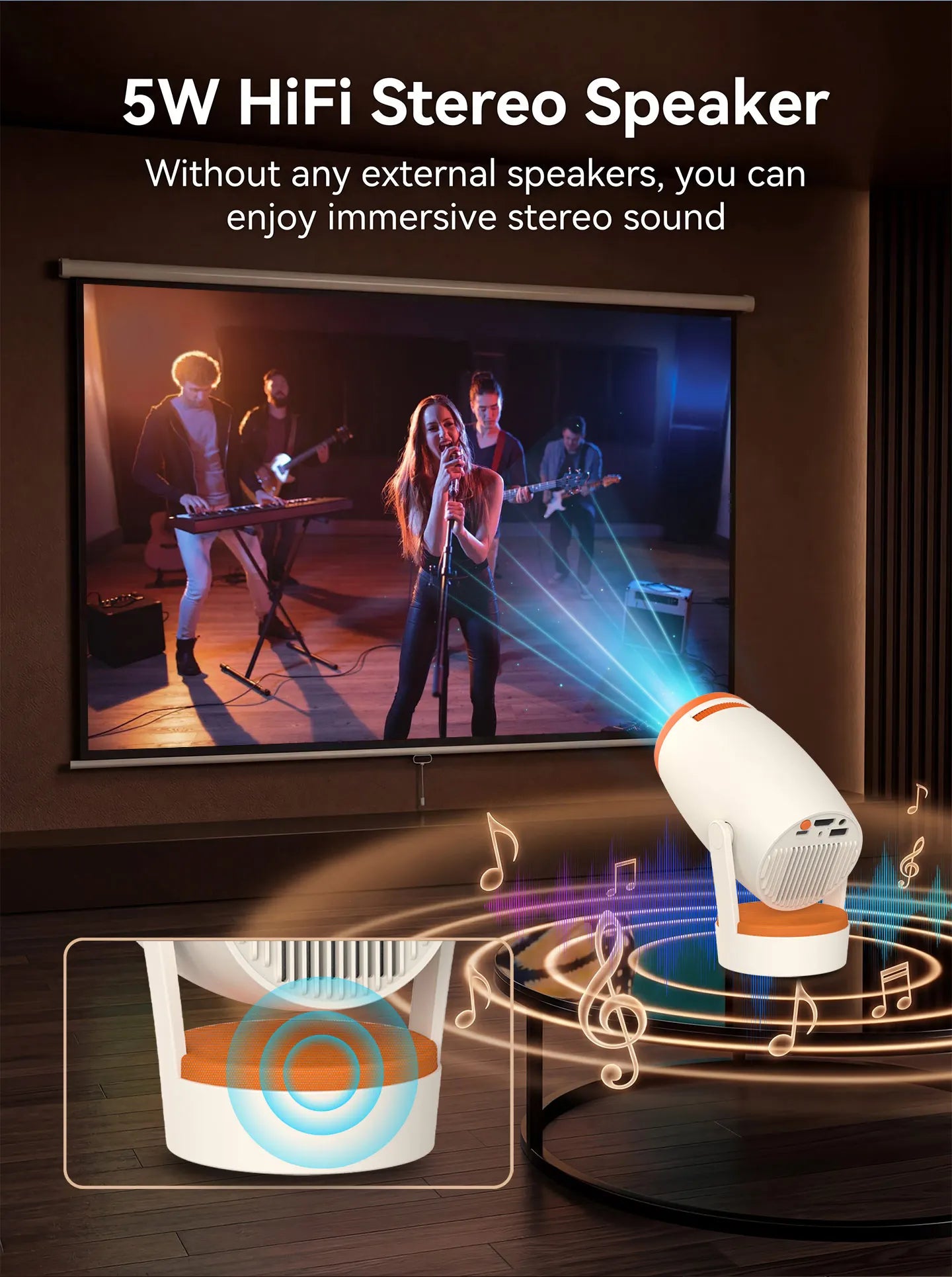 Smart Android 14 Portable Projector | WiFi 6, 8K Support, 200 ANSI Lumens, Bluetooth 5.4