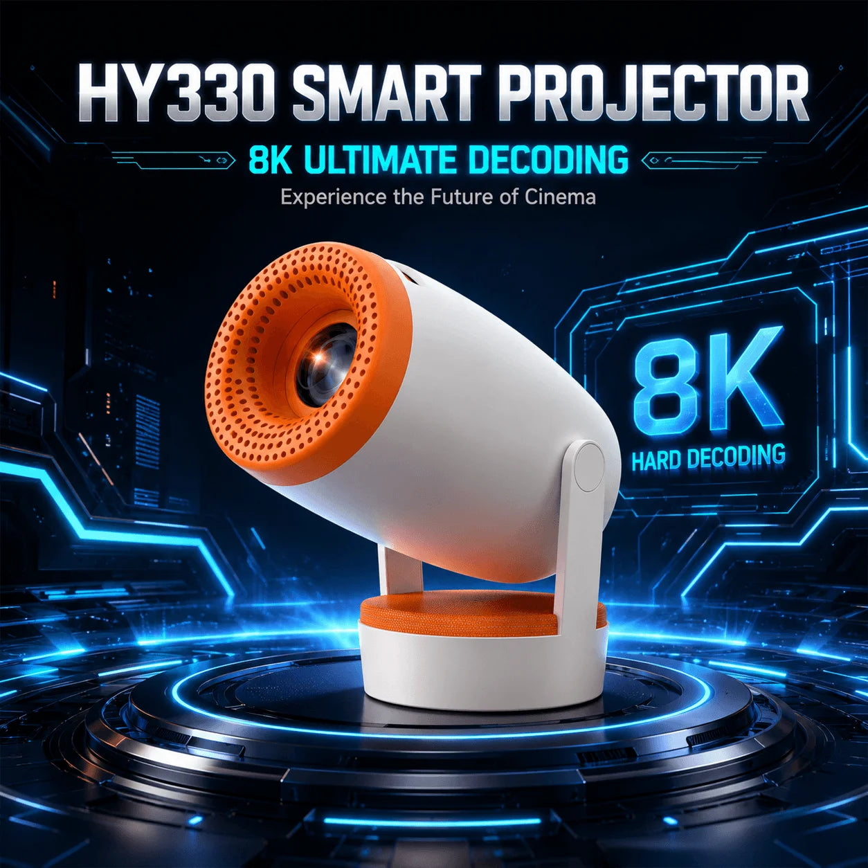 Smart Android 14 Portable Projector | WiFi 6, 8K Support, 200 ANSI Lumens, Bluetooth 5.4