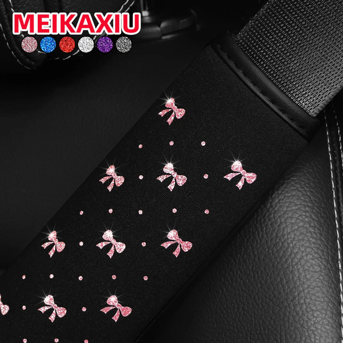 Pink Bow Seat Belt Cover – Bling Fabric Shoulder Pad Car Accessory for Women