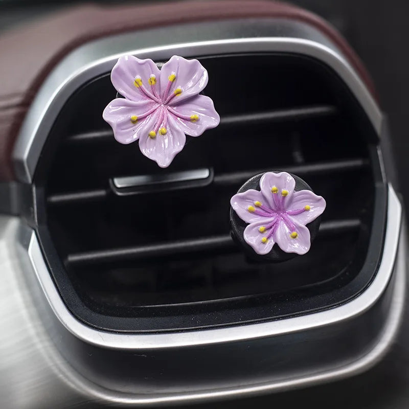Flower Car Air Vent Perfume Clips – Resin Floral Air Conditioner Vent Decoration for Car Interior (2 Pcs)