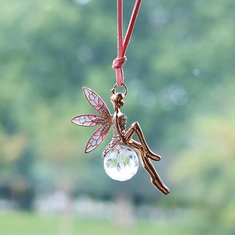 Pink Crystal Ball Car Rearview Mirror Pendant – Fairy Hanging Ornament Car Interior Decoration