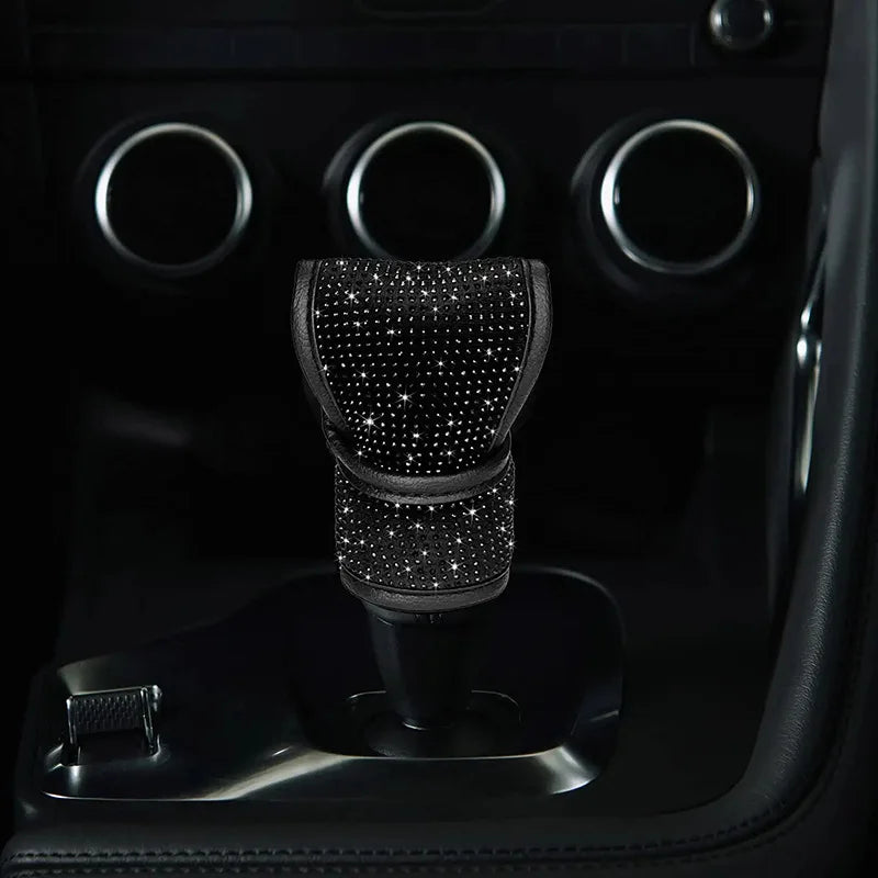 3Pcs Car Accessories Set for Women Steering Wheel Cover Gear Shift Cover Armrest Pad Mat Bling Auto Diamond Decortion Styling