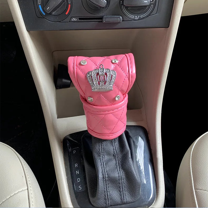Pink Diamond Seat Belt Cover & Gear Shift Cover Set – Rhinestone Car Interior Accessories for Women