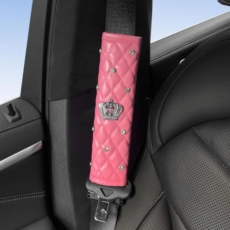 Pink Diamond Seat Belt Cover & Gear Shift Cover Set – Rhinestone Car Interior Accessories for Women