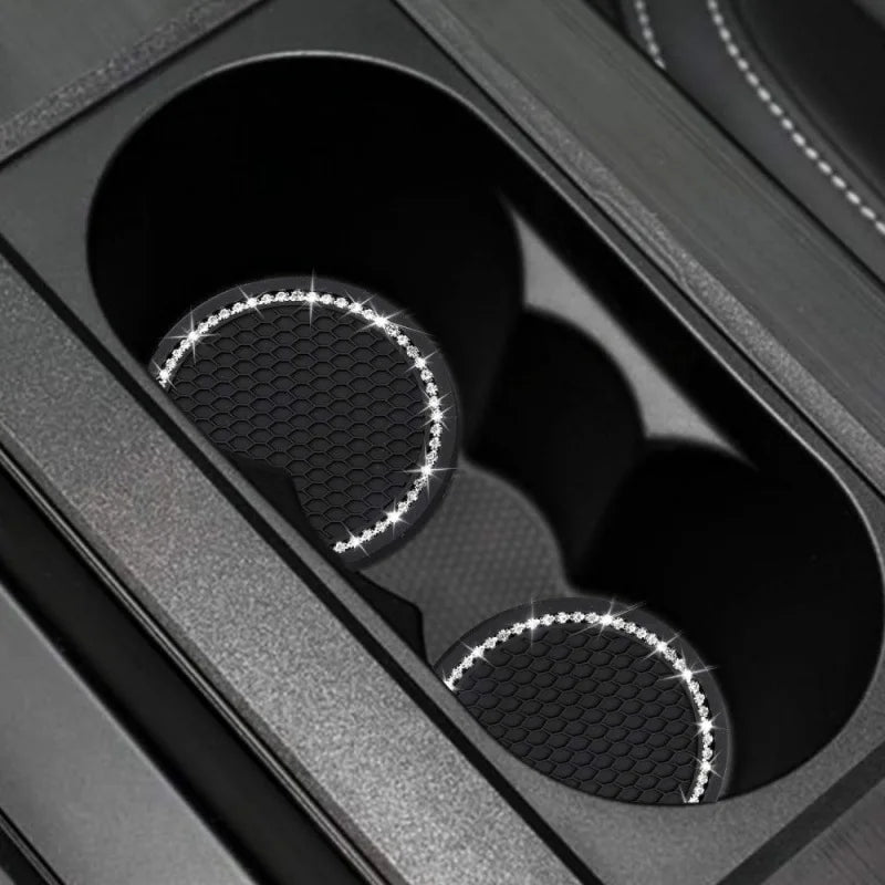 Pink Car Interior Set – Cup Holder Mats & Ignition Ring Covers | Cute Car Accessories for Women (4 Pcs)
