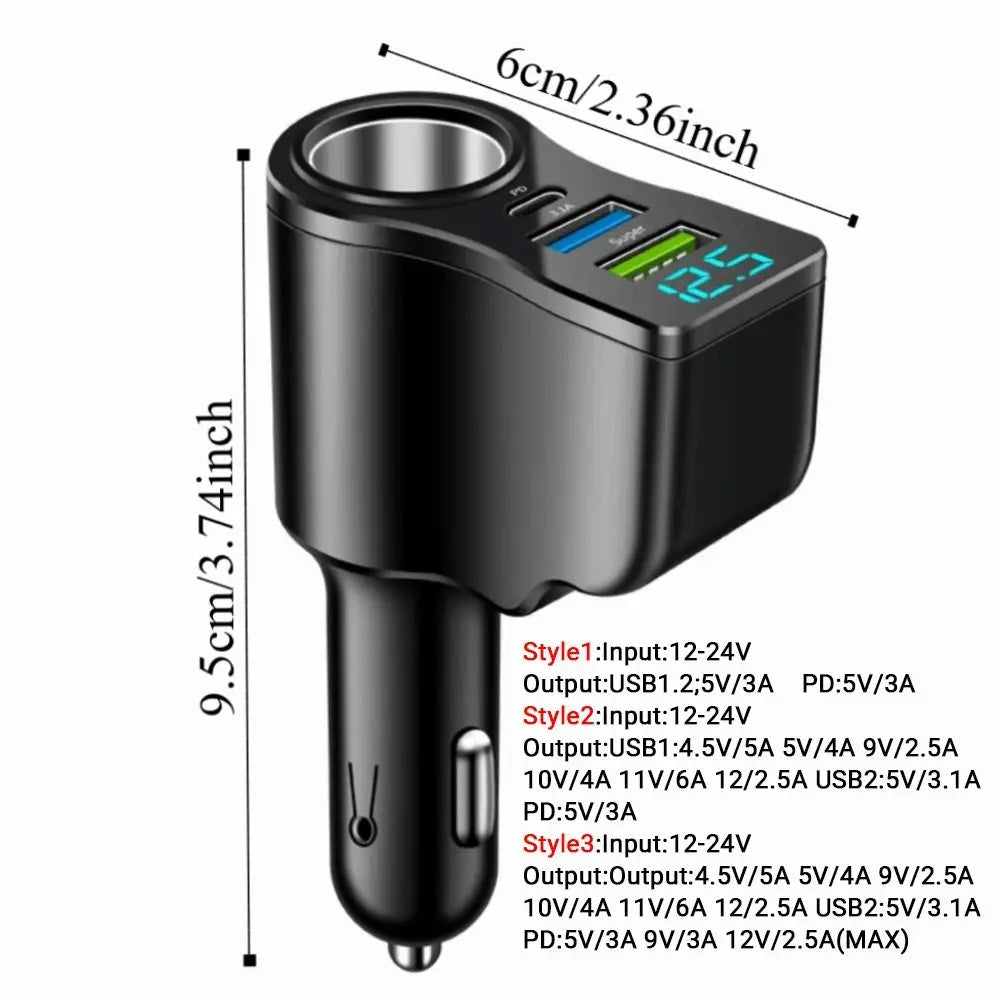 4-in-1 Dual USB & USB-C Compact Plug | 66W Fast Car Charger Adapter