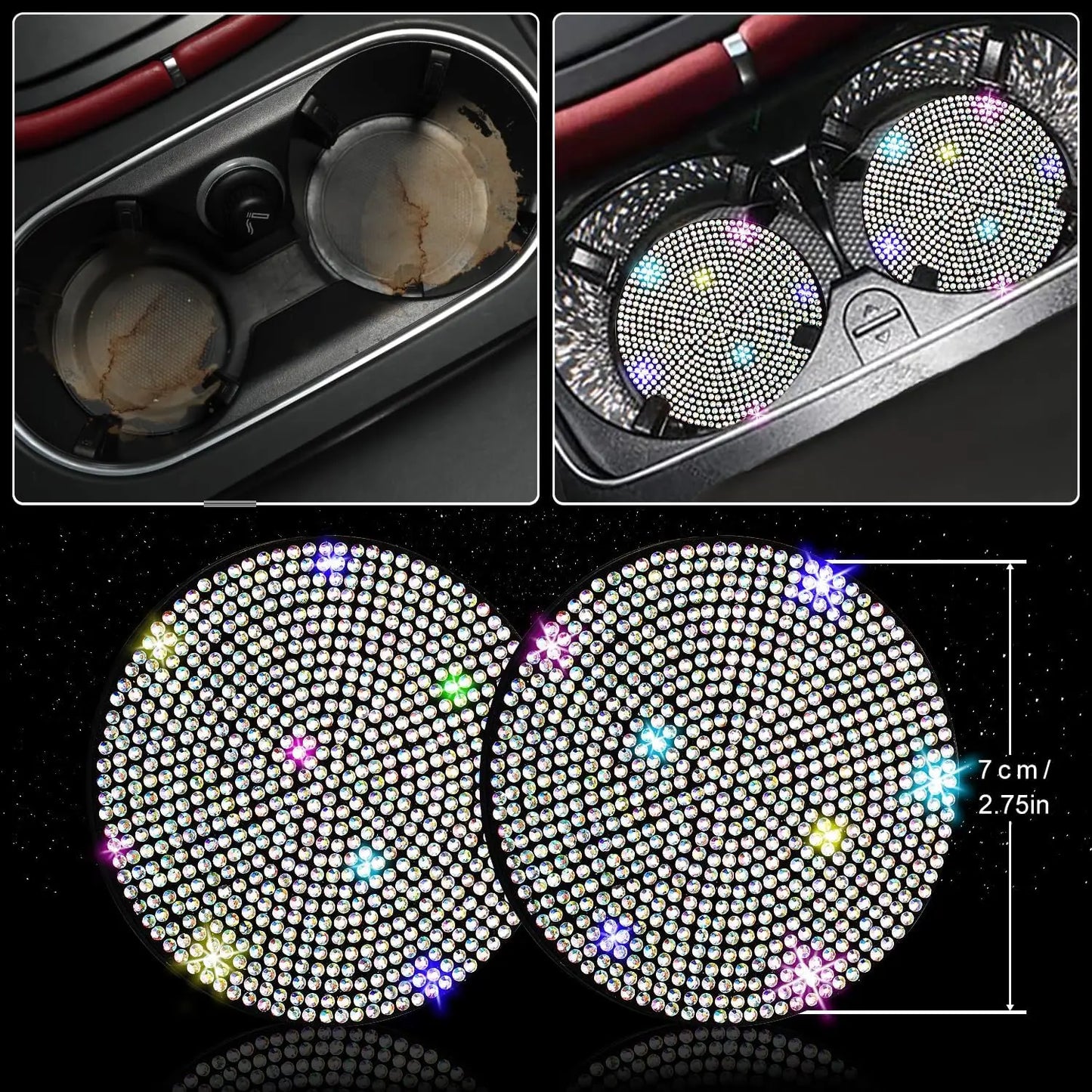 8 Pcs Bling Rhinestone Car Accessories Set for Women – Diamond Steering Wheel Cover & Sparkly Seat Belt Covers