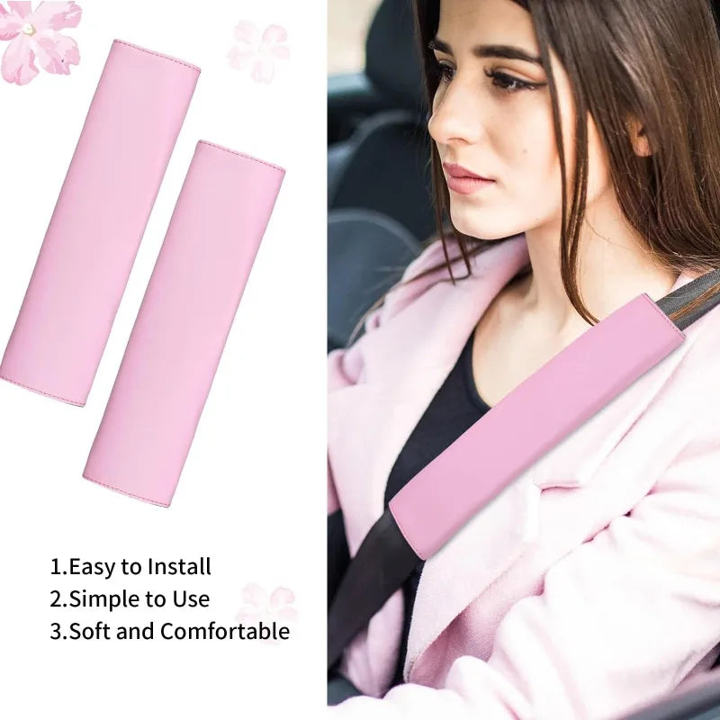 Pink Steering Wheel Cover Set for Women – 10 Pcs Cute Car Accessories with Seat Belt Pads & Cup Holders (38cm)