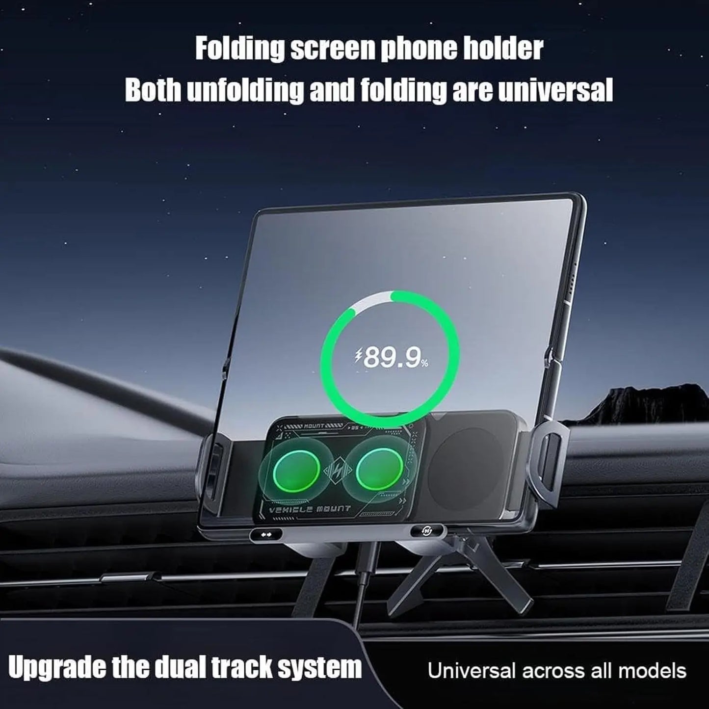 2-in-1 Auto-Grip Wireless Car Charger Mount | 15W Dual Coil, 360° Swivel